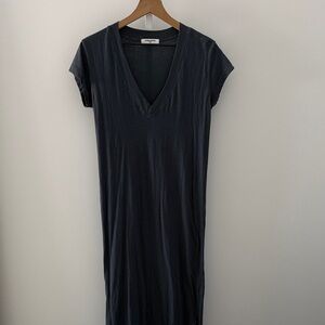 PERFECTWHITETEE Abbey midi dress deep v-neck blue gray XS